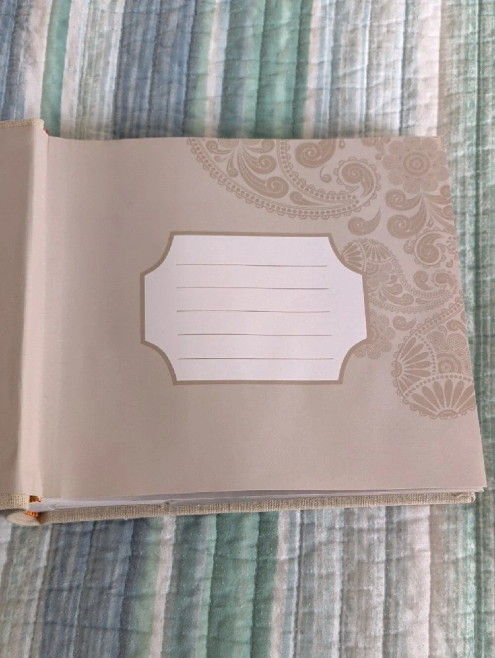 Cynthia Rowley Linen Photo Album in Beige with Coral and White Accents